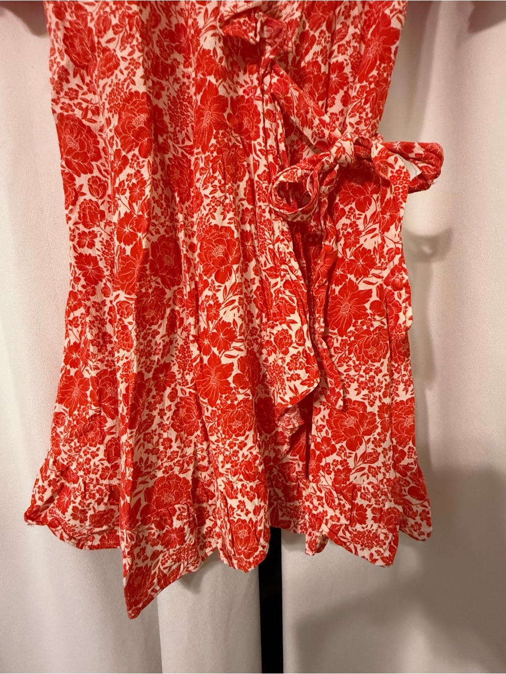 Topshop Reddish Orange Floral Mini Wrap Ruffle Dress with Short Sleeves Size S - Picture 5 of 6